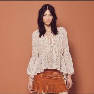 For Love & Lemons Truffle Polka Dot Cream Blouse